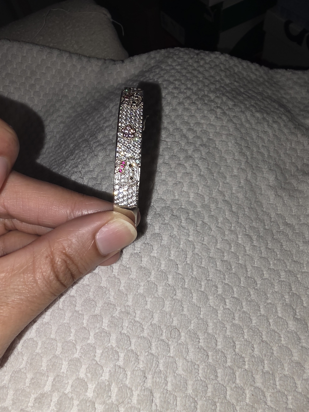 Rare Authentic Sanrio Hello Kitty Diamonique 925 Sterling Silver CZ Pavé Bangle - Picture 4 of 7